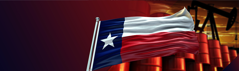 texas flag and oil rig